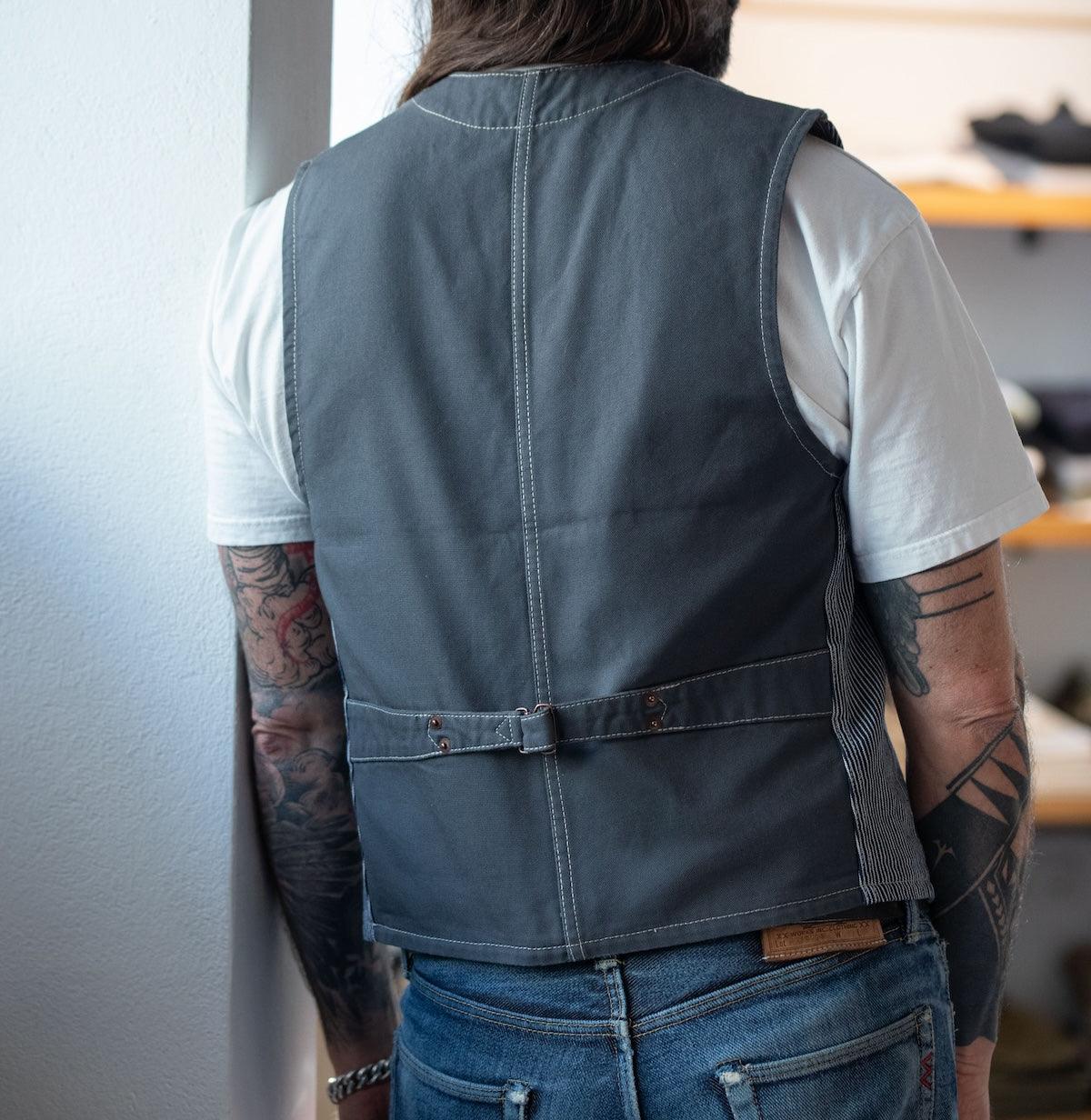 IHV-47-IND - 10.5oz Narrow Stripe Hickory Work Vest - Indigo - Image 4
