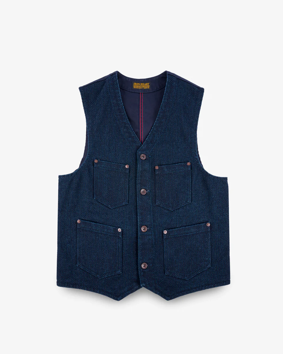 IHV-50-IND - 14oz Sashiko Dobby Cloth / Duck Work Vest - Indigo