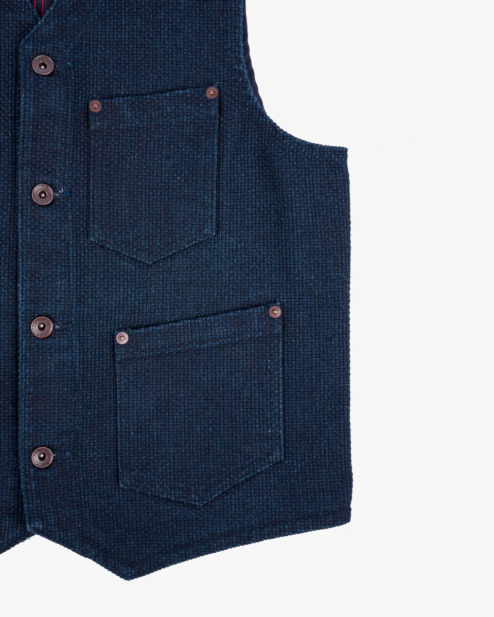 IHV-50-IND - 14oz Sashiko Dobby Cloth / Duck Work Vest - Indigo - Image 7